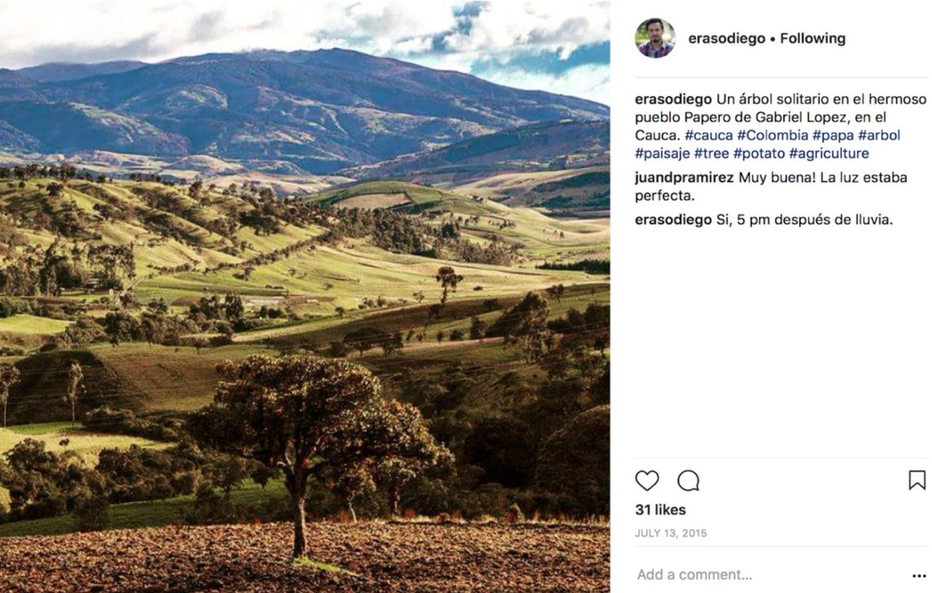 Visual representation of rural landscapes of Colombia, instagram caption